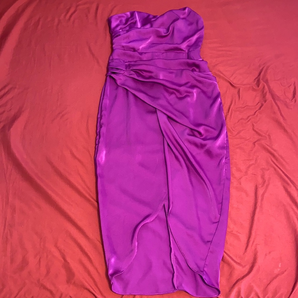 DO+BE satin purple strapless dress